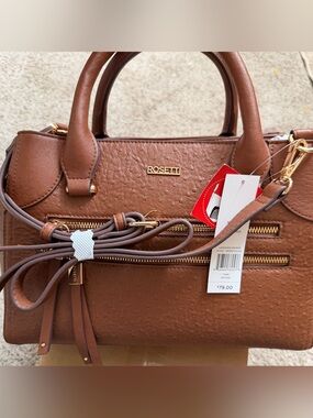 Rosetti Chestnut Brown Textured Satchel with Gold Accents